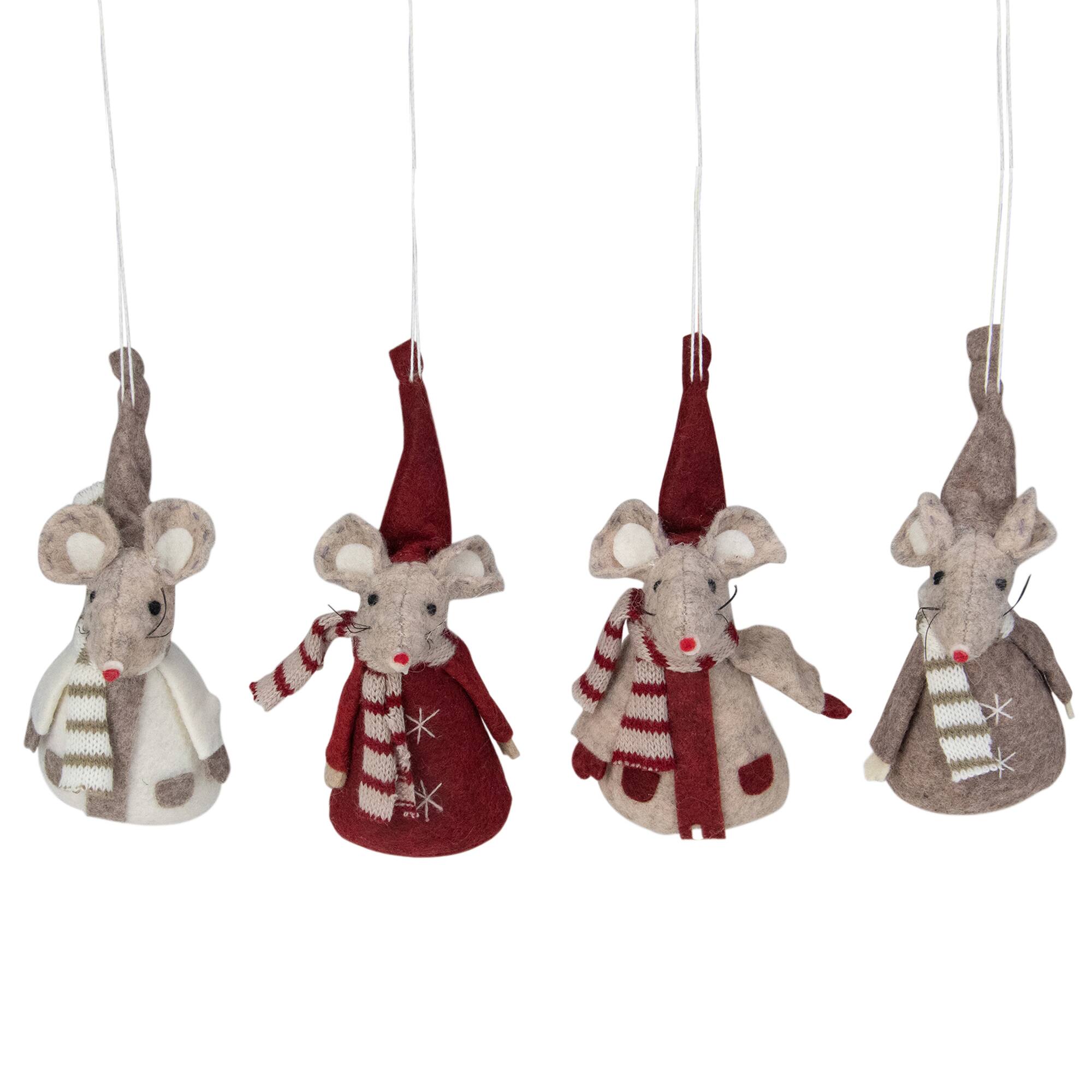 4ct. Red & Gray Standing Mice Ornaments